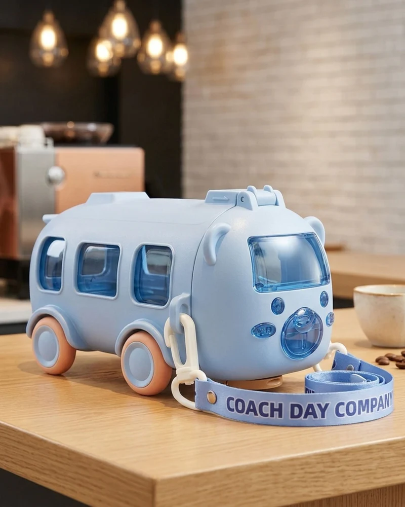 Bus Shape Bottle Mug – Creative Cartoon Travel Cup with Lid | Kids School Water Bottle & Coffee Mug
