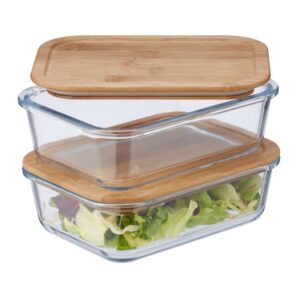 Rectangular Glass Baking Tray with Bamboo Lid | Oven Safe Storage & Serving Dish