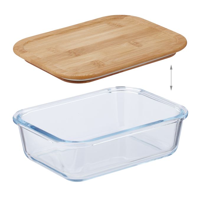 Rectangular Glass Baking Tray with Bamboo Lid | Oven Safe Storage & Serving Dish