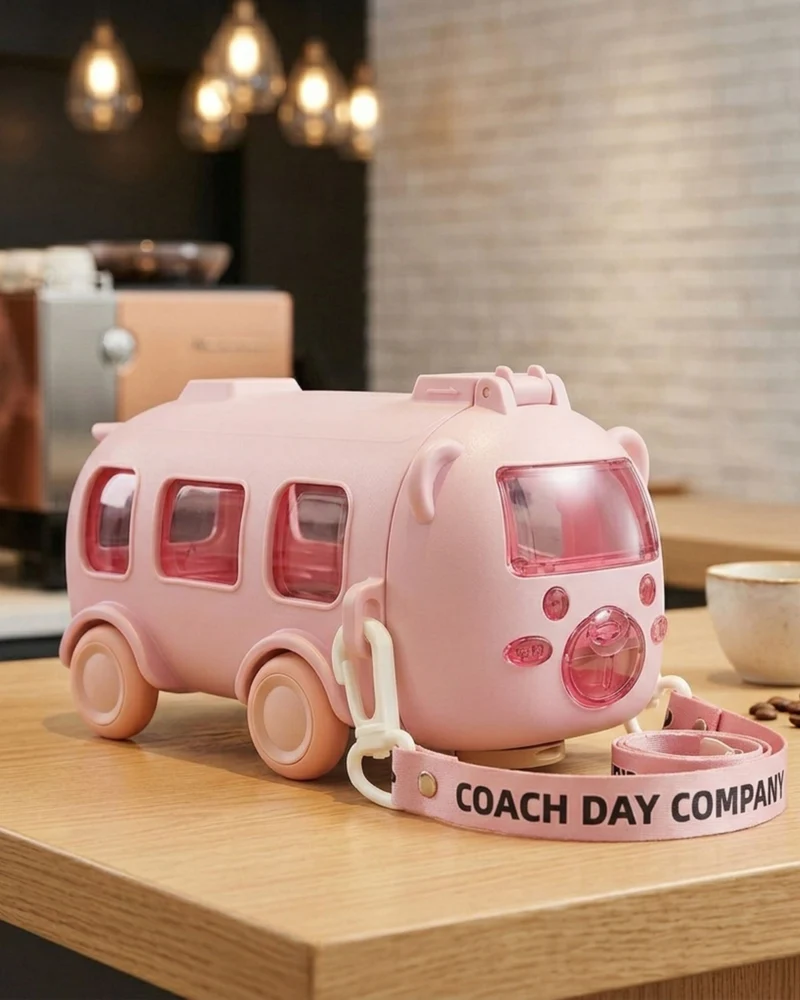 Bus Shape Bottle Mug – Creative Cartoon Travel Cup with Lid | Kids School Water Bottle & Coffee Mug