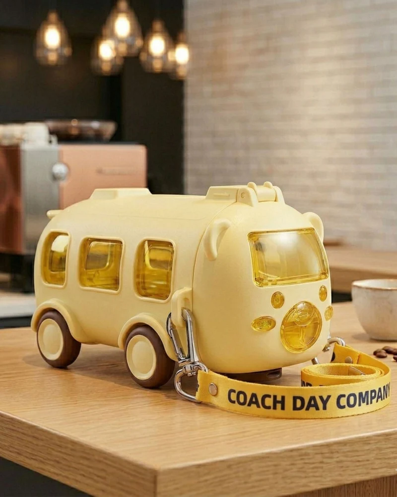 Bus Shape Bottle Mug – Creative Cartoon Travel Cup with Lid | Kids School Water Bottle & Coffee Mug
