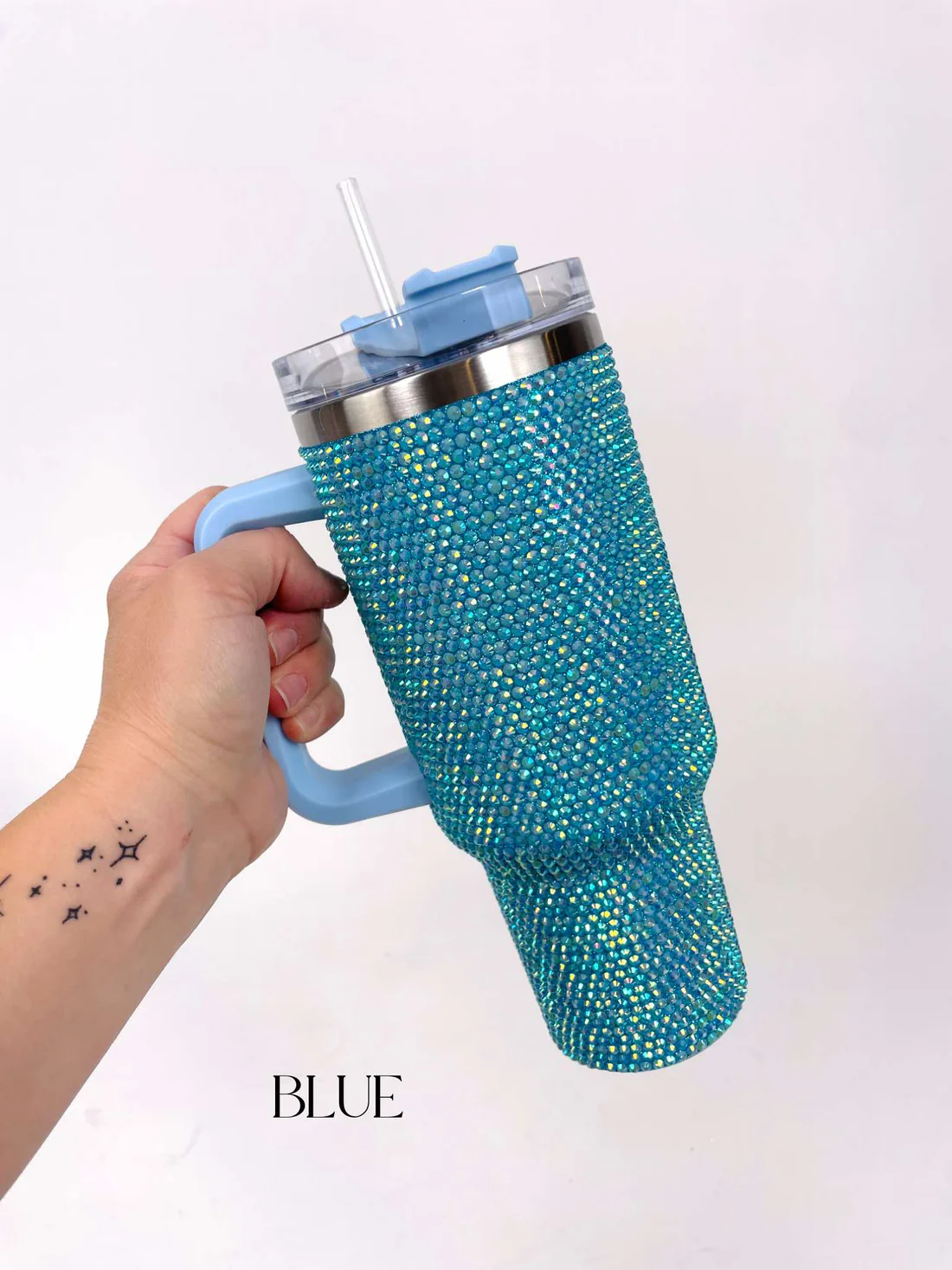 Turquoise Rhinestone 40oz Stainless Steel Water Bottle Tumbler Crystal Thermos