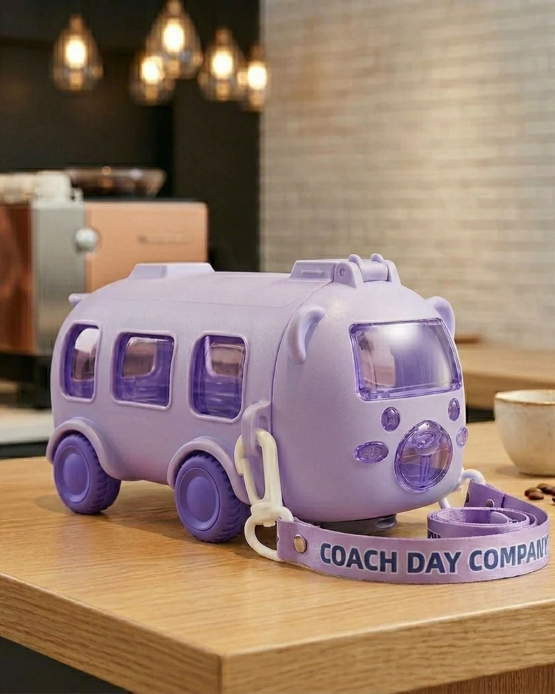 Bus Shape Bottle Mug – Creative Cartoon Travel Cup with Lid | Kids School Water Bottle & Coffee Mug