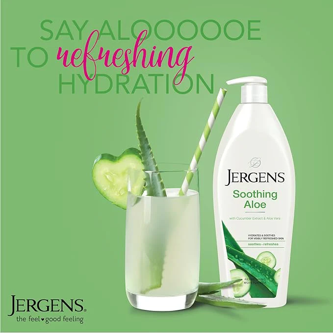 Jergens Soothing Aloe Body Lotion, Aloe Vera Body and Hand Moisturizer, Illuminating Hydralucence Blend, with Cucumber Extract, Dermatologist 400ml