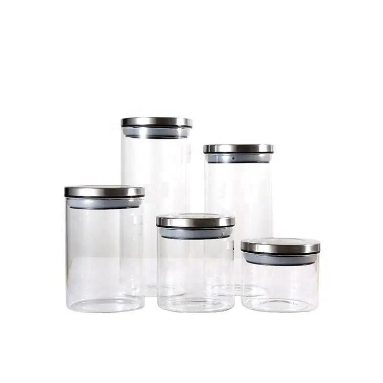 Glass Storage Jar with 304 Stainless Steel Lid for Kitchen Storage Glass Jars with Lid Kitchen Accessories