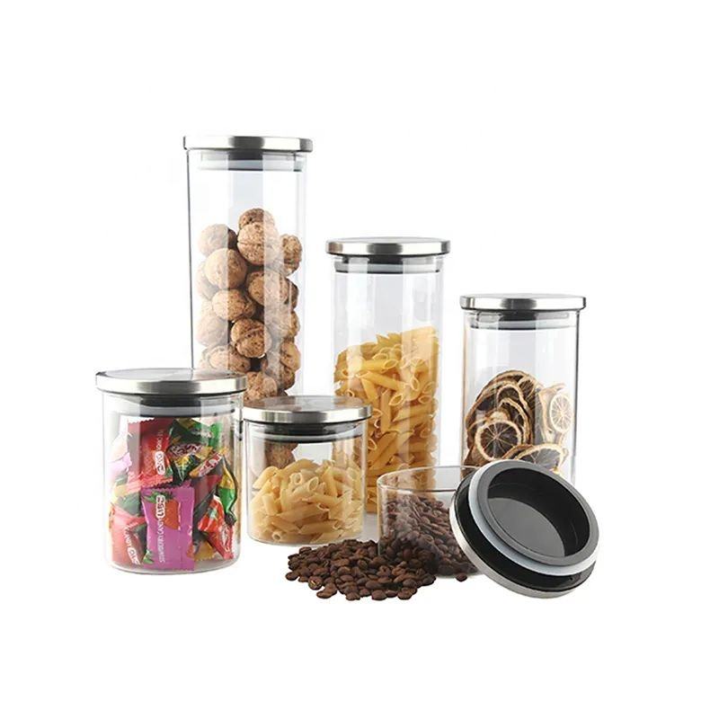 Glass Storage Jar with 304 Stainless Steel Lid for Kitchen Storage Glass Jars with Lid Kitchen Accessories