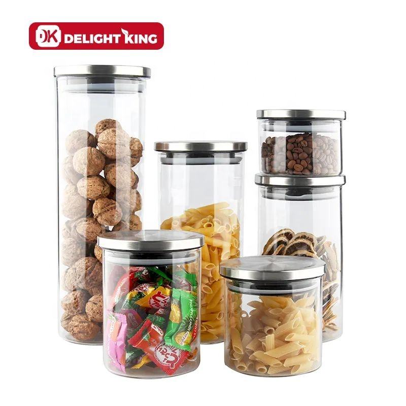 Glass Storage Jar with 304 Stainless Steel Lid for Kitchen Storage Glass Jars with Lid Kitchen Accessories