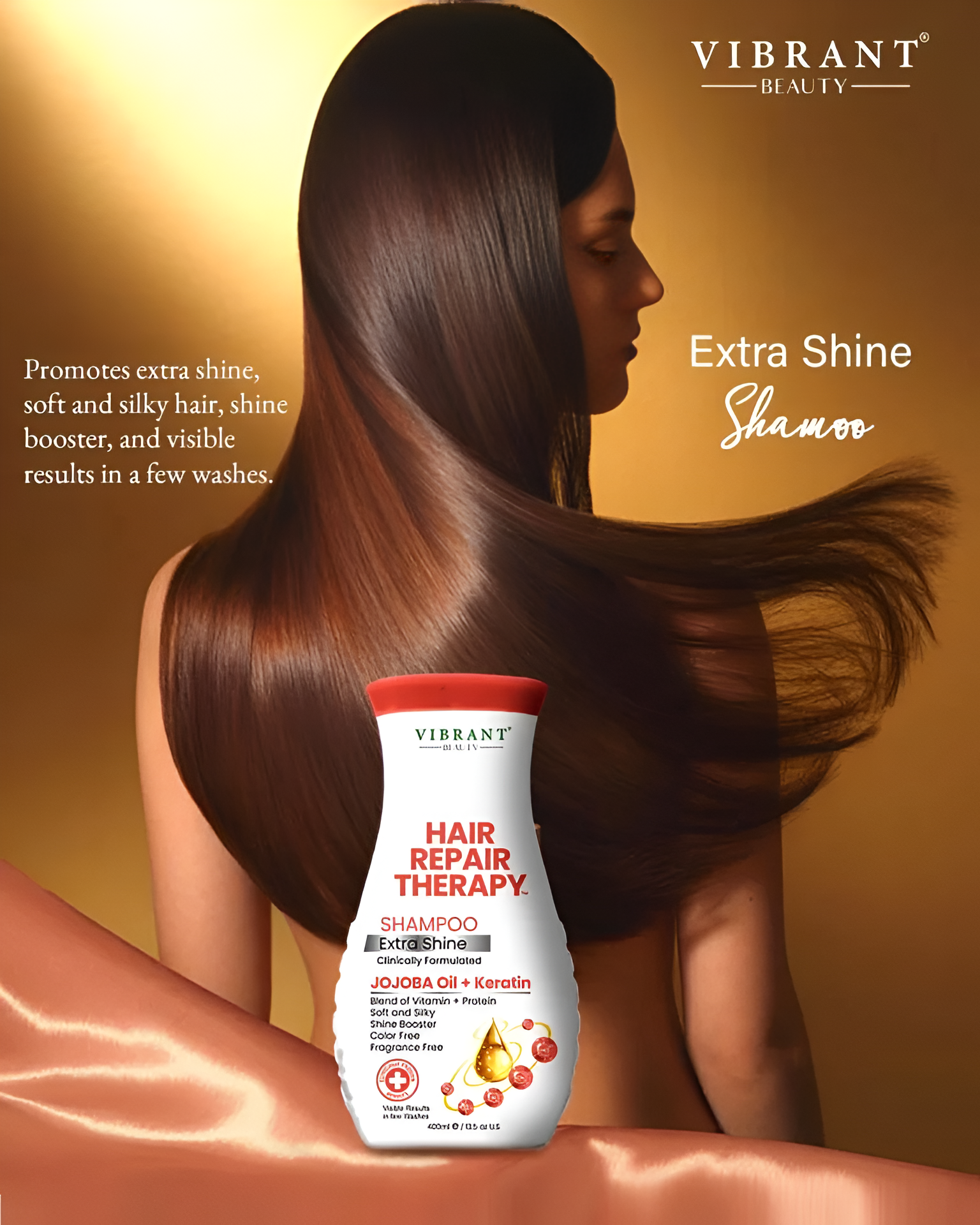 Vibrant Beauty Hair Repair Therapy Shampoo Extra Shine (Jojoba Oil + Keratin) (400ml)