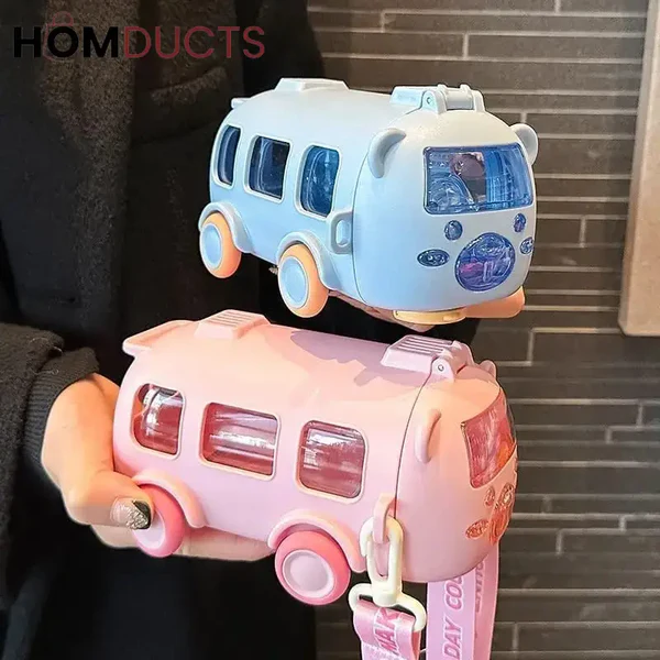 Bus Shape Bottle Mug – Creative Cartoon Travel Cup with Lid | Kids School Water Bottle & Coffee Mug