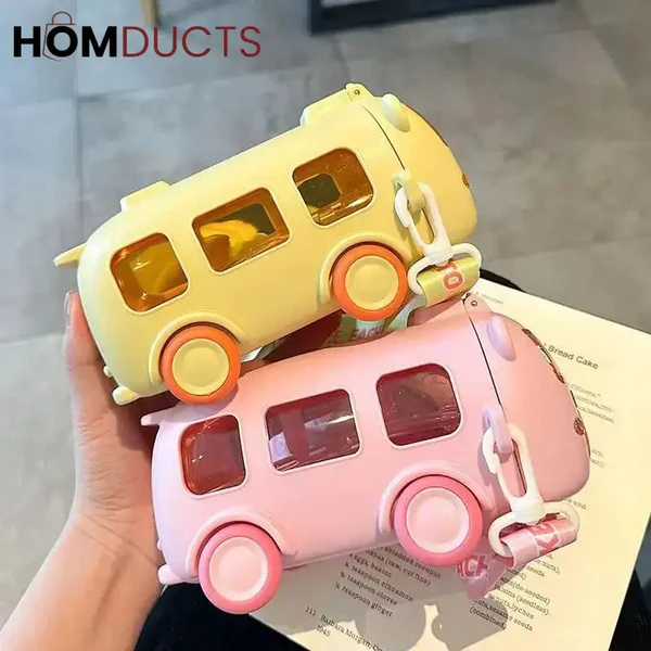 Bus Shape Bottle Mug – Creative Cartoon Travel Cup with Lid | Kids School Water Bottle & Coffee Mug