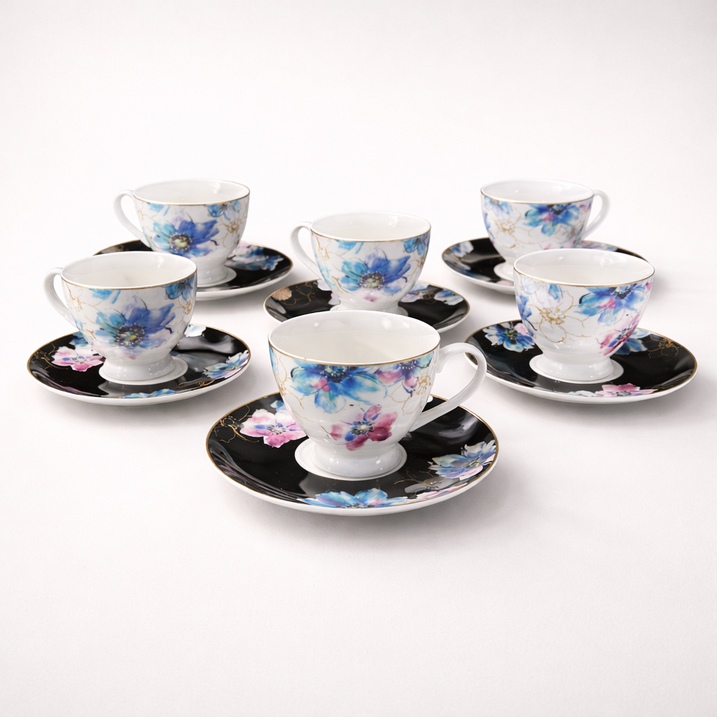 Elegant Round 6 Pcs Cup & Saucer Set – Premium Tea & Coffee Cups Set for Home, Office & Guests