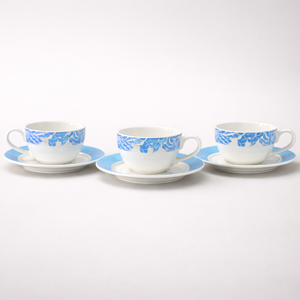 Elegant Round 6 Pcs Cup & Saucer Set – Premium Floral Design Tea & Coffee Cups | Luxury Ceramic Drinkware Set