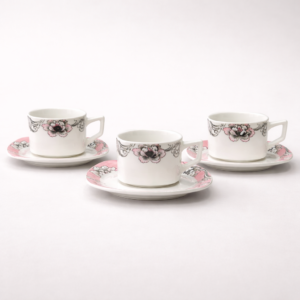 Elegant Square 6 Pcs Cup & Saucer Set – Premium Floral Design Tea & Coffee Cups | Luxury Ceramic Drinkware