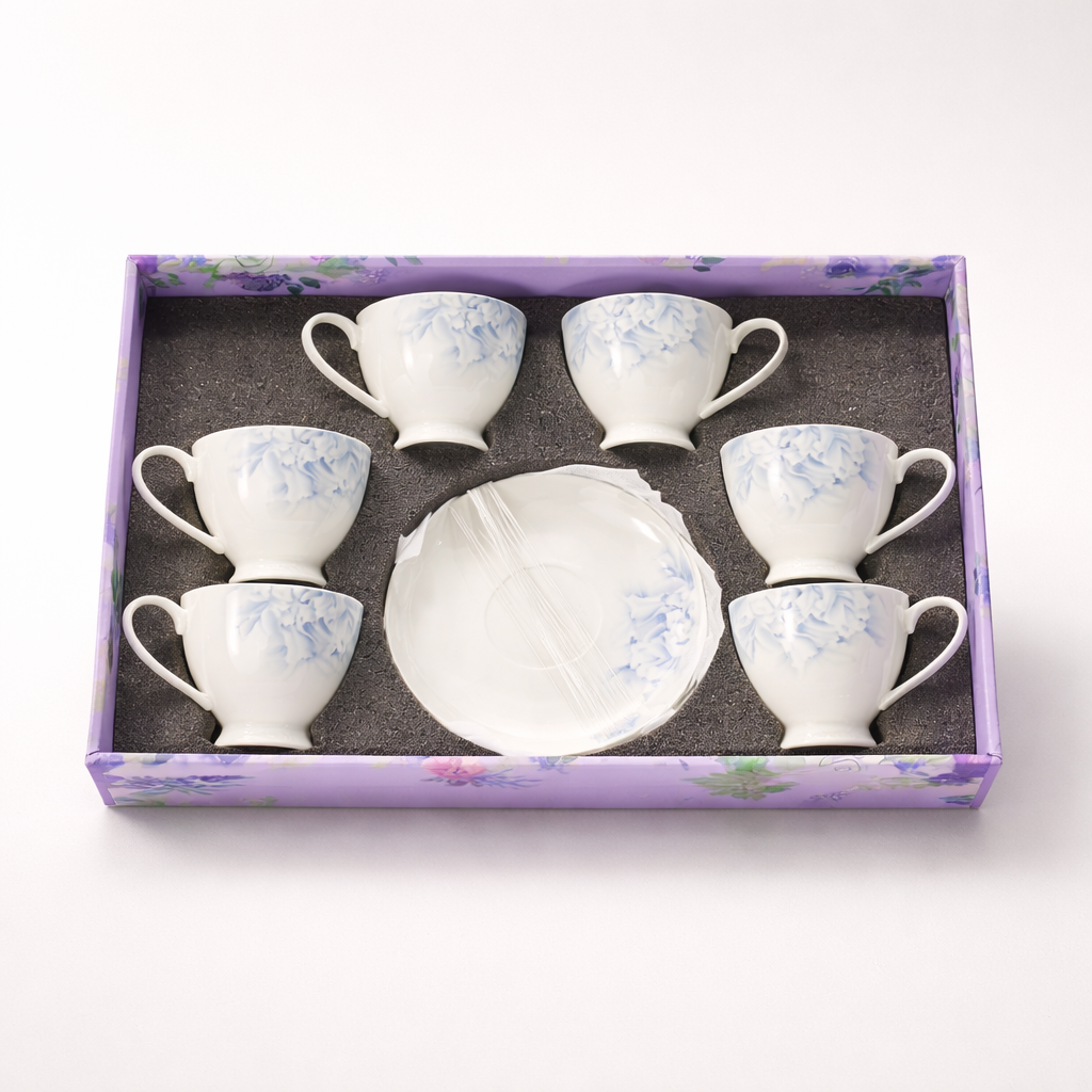 Elegant Round 6 Pcs Cup & Saucer Set – Premium Floral Design Tea & Coffee Cups | Luxury Ceramic Drinkware Set