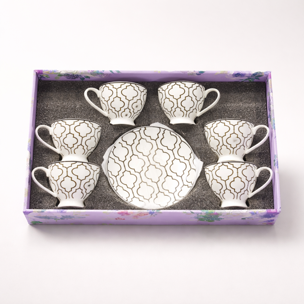 Elegant Round 6 Pcs Cup & Saucer Set – Premium Floral Design Tea & Coffee Cups | Luxury Ceramic Drinkware Set