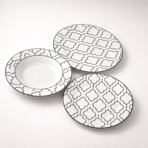 Premium Floral Round Dinner Plates Set – 18 Pcs Elegant Ceramic Dish Set for Dining & Serving
