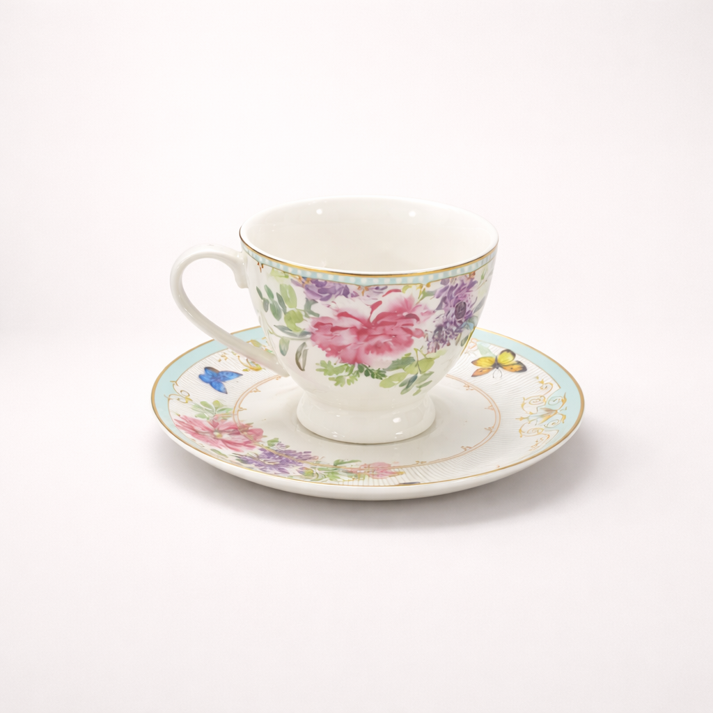 Premium Round 6pcs Tea Cup & Saucer Set – Luxury Ceramic Coffee Cup Set
