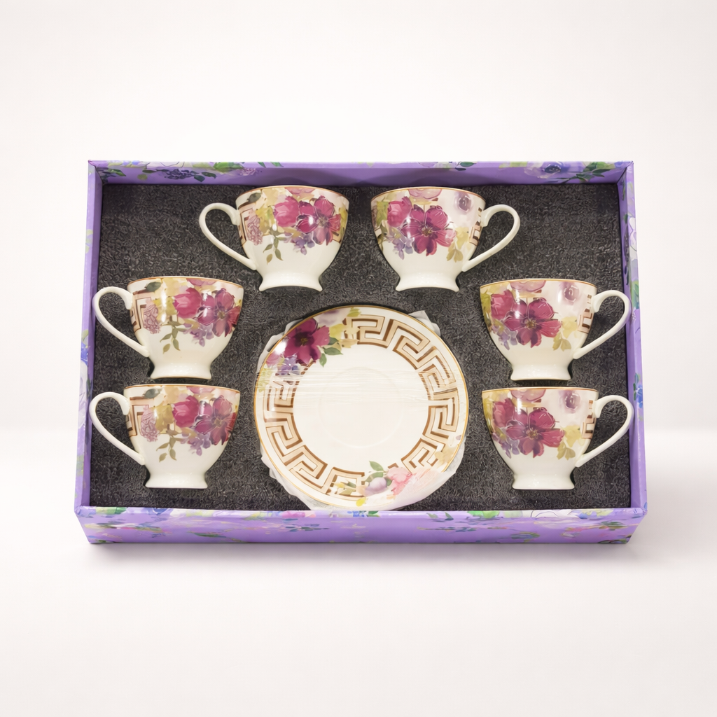 Elegant Round 6 Pcs Cup & Saucer Set – Premium Ceramic Tea & Coffee Cups for Home & Guests