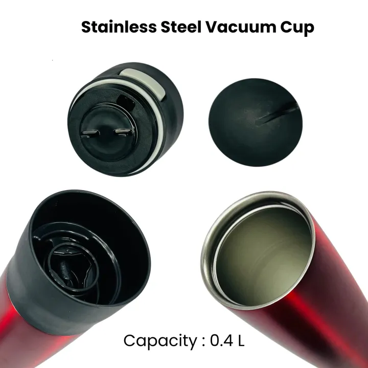 Solidware 0.4L Red Stainless Steel Vacuum Flask – SVC 400H Hot & Cold Thermos Bottle