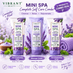 Vibrant Beauty Mini Spa Lavender & Mint 3-Piece Self-Care Combo – Mask, Massage Cream & Scrub